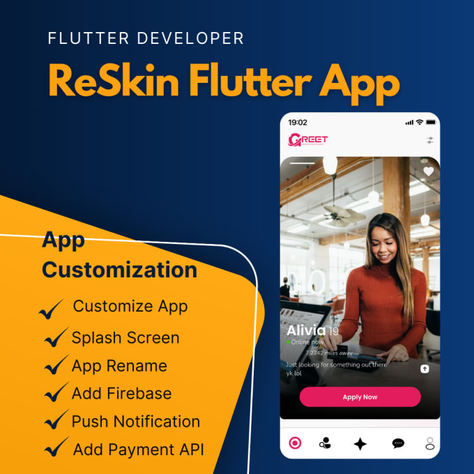 Gig Preview - Flutter developer to rebrand,redesign and reskine app