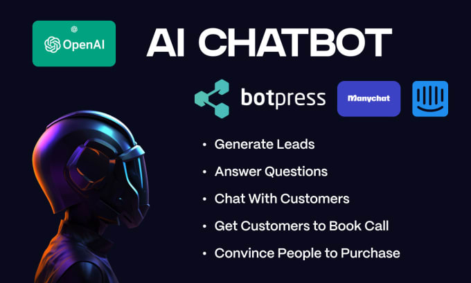 Gig Preview - Create custom ai chatbot for your business using chatgpt, botpress and manychat