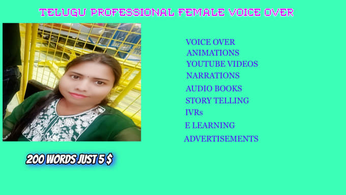 Gig Preview - Do professional indian telugu female voice over