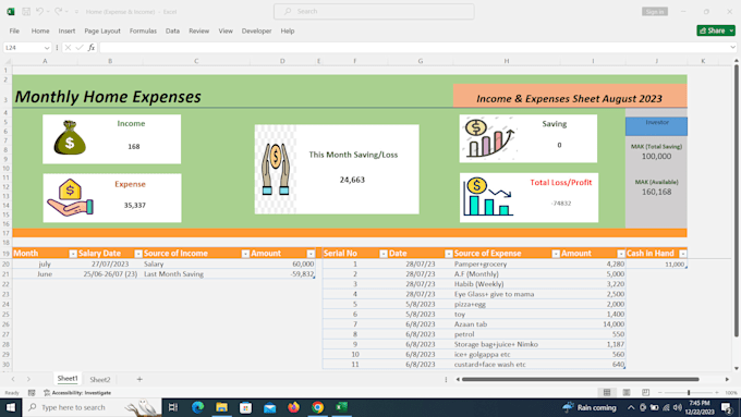 Gig Preview - Create custom family budget dashboard for household finances