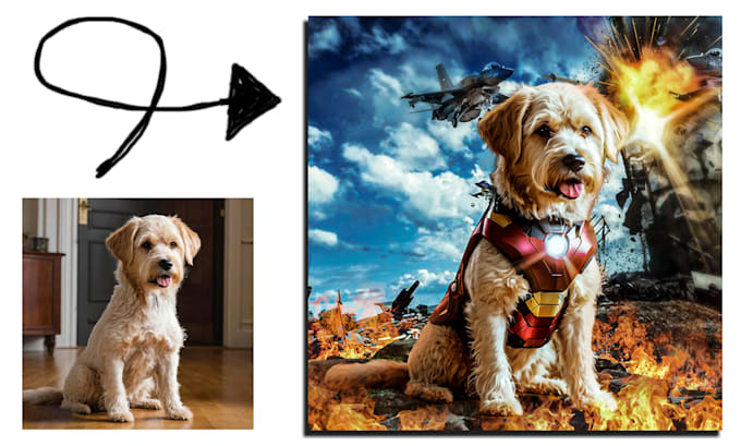 Gig Preview - Custom pet portrait with amazing superhero style