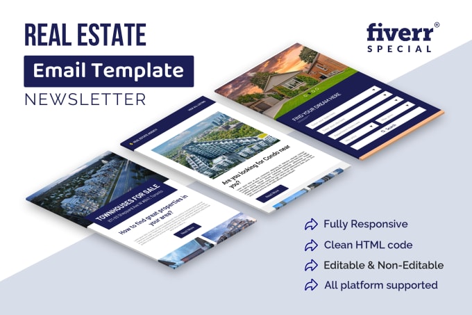 Gig Preview - Do real estate editable HTML email template design, responsive newsletter design