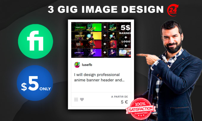 Gig Preview - Design 3 custom fiverr gig covers images in 3 hours