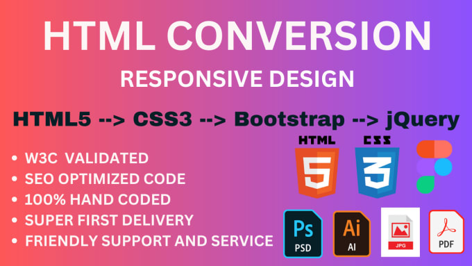 Gig Preview - Convert figma to html,psd to html css responsive bootstrap 5