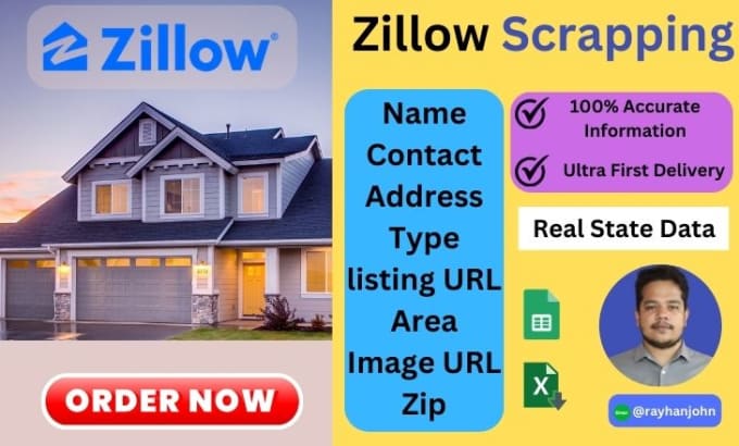 Gig Preview - Scrape zillow property, agent, and lenders records