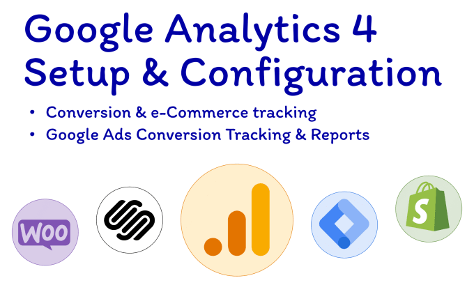 Gig Preview - Setup web analytics using google tag manager for conversion tracking, ga4, ads