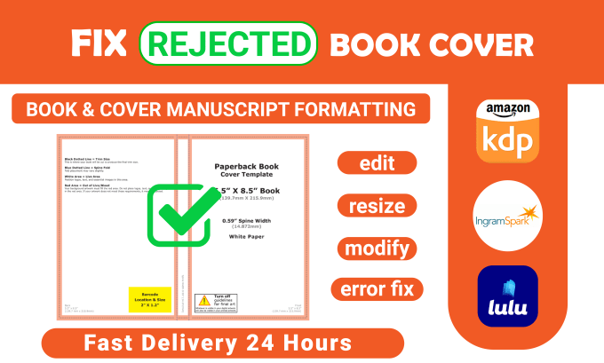 Gig Preview - Fix, resize, edit or format rejected book cover