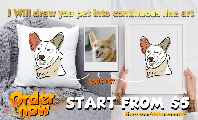 Gig Preview - Create a one line art illustration of your pets portrait