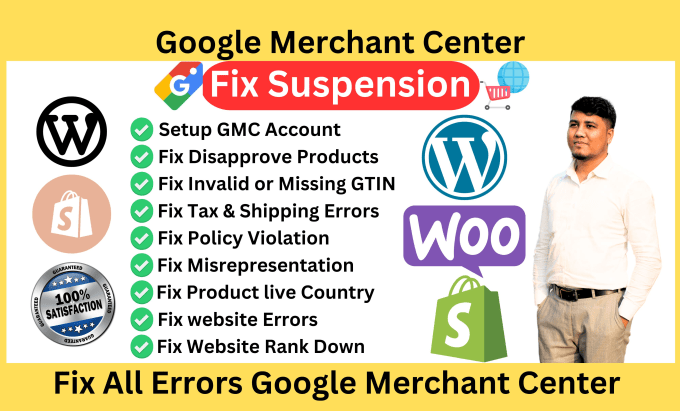 Gig Preview - Fix error google merchant center, suspension, and setup shopping ads