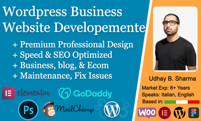 Gig Preview - Build wordpress business website store, design, fix, SEO, speed in USA, italy