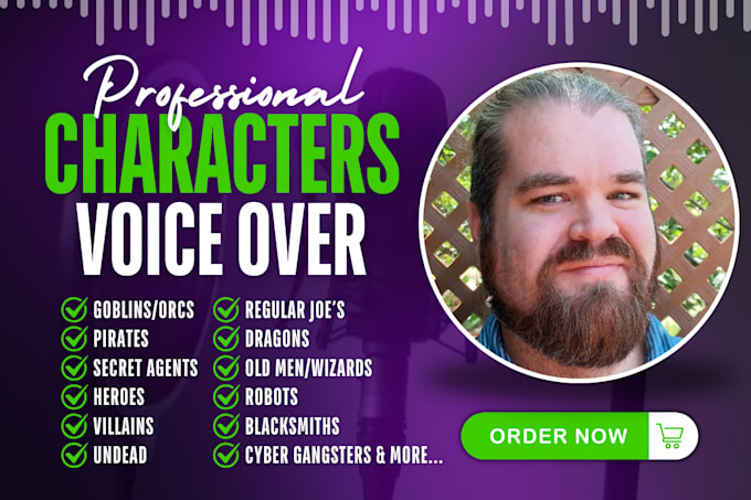 Gig Preview - Record a professional male voice over for your characters