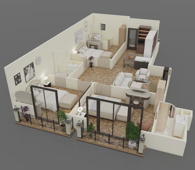 Gig Preview - Create 2d to 3d floor plan in 24 hrs