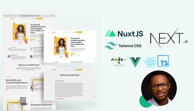 Gig Preview - Create next js react or nuxt js vue website with tailwind css and typescript