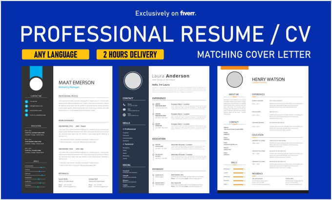 Gig Preview - Design professional resume, CV with cover letter in 2hr