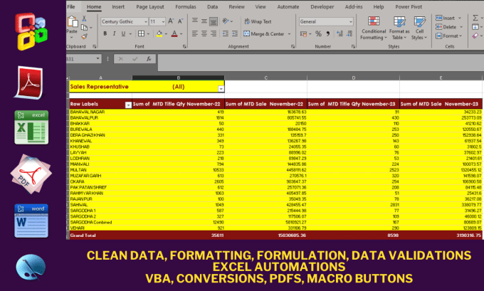 Gig Preview - Excel data cleaning,formatting,data sorting,excel formula insert,data validation