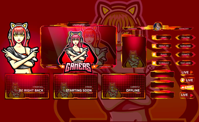 Gig Preview - Design stream overlay and mascot logo for twitch