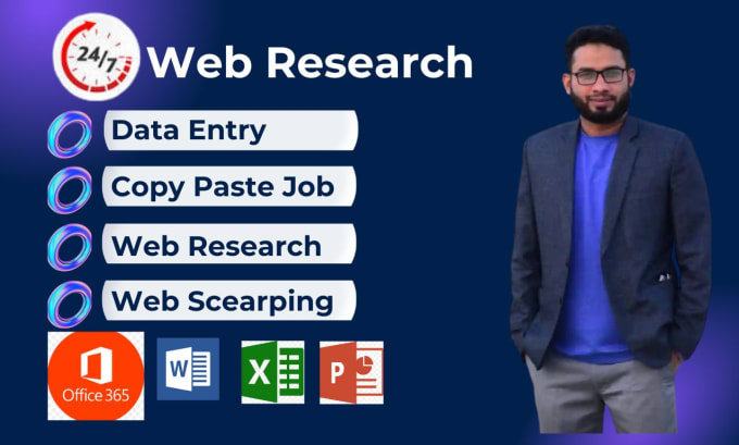 Gig Preview - Do data entry, copy paste, typing and web research job