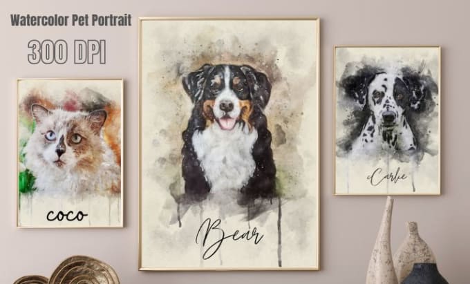 Gig Preview - Create watercolor pet portrait for your pets