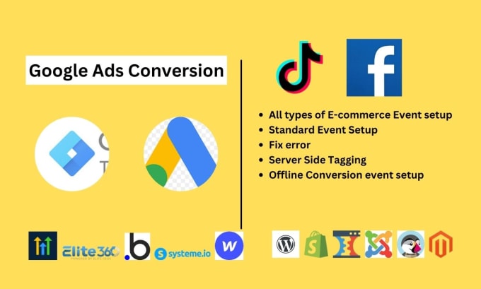 Gig Preview - Setup google ads conversion, tik tok pixel, facebook conversion API