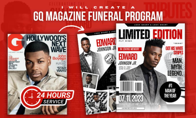 Gig Preview - Design a gq magazine style funeral brochure, church flyer