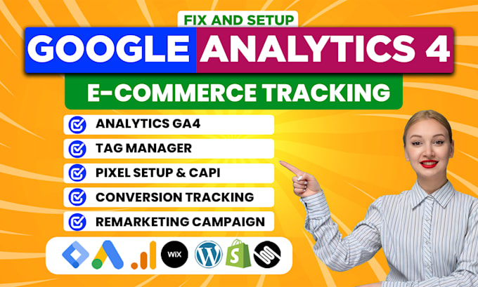 Gig Preview - Setup google analytics 4, ga4 ecommerce tracking, ads conversion tracking by GTM