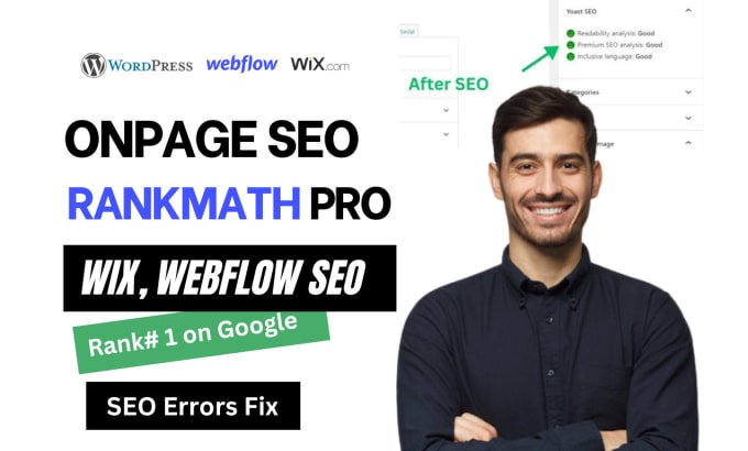 Gig Preview - Wordpress onpage seo expert with rankmath schema markup, webflow, wix errors