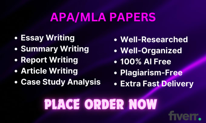 Gig Preview - Do research, apa mla papers, summaries and case studies