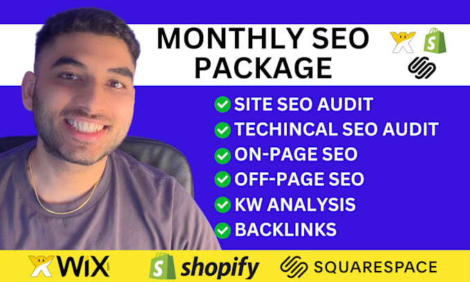 Gig Preview - Do monthly SEO service for wix, shopify, squarespace website