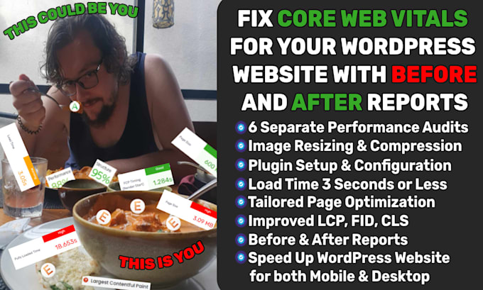 Gig Preview - Speed up wordpress for improved core web vitals with before and after reports