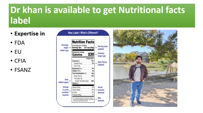 Gig Preview - Create your fda,cfia,eu and fsanz nutrition facts label