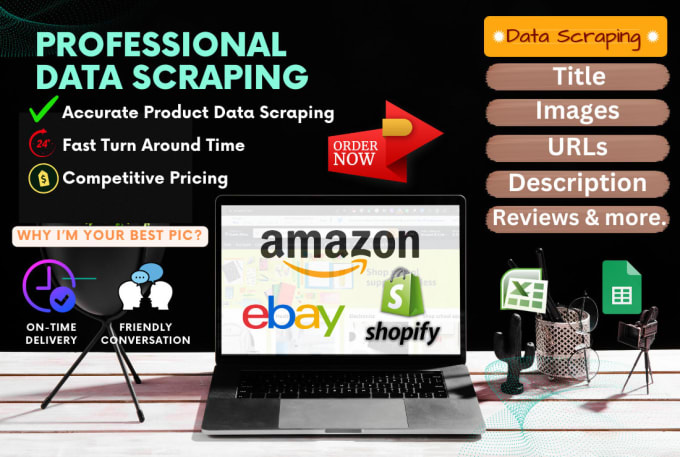 Gig Preview - Web scraping, amazon, ebay, and shopify product scraping