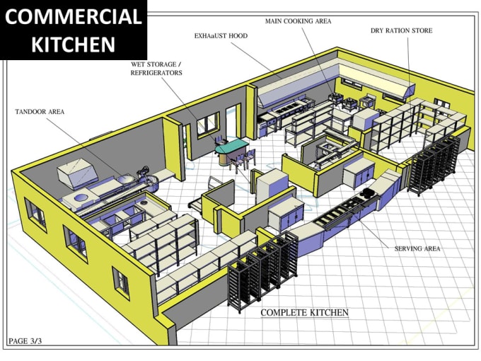 Gig Preview - Design space plan for commercial kitchen or bakery kitchen