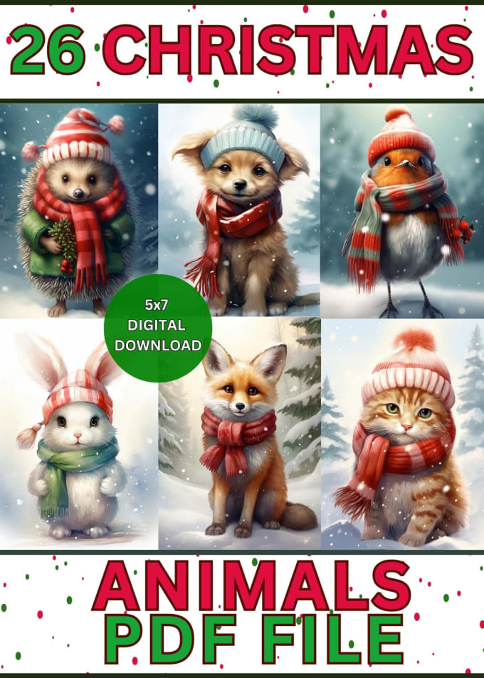 Gig Preview - Sell ready made PDF watercolour christmas animals clipart