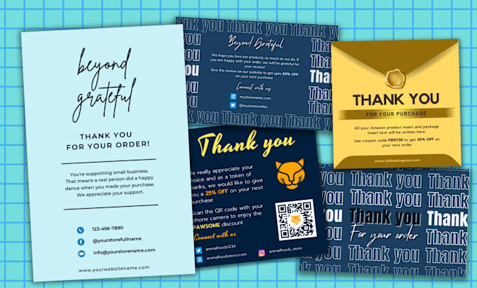 Gig Preview - Design amazon thank you card, package insert card and product inserts