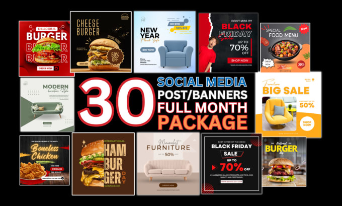 Gig Preview - Design 30 unique social media posts and banners for whole month