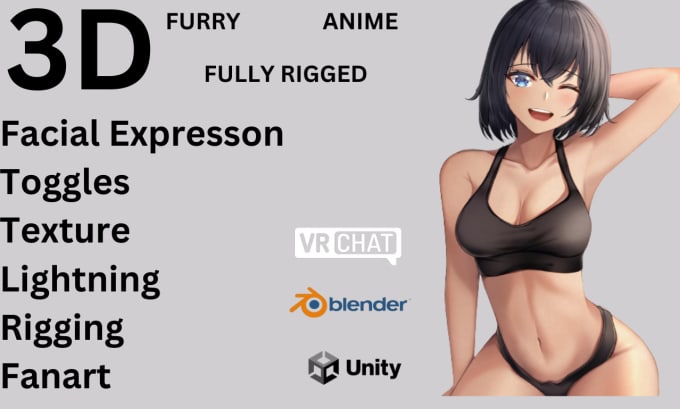 Gig Preview - Model a rigged 3d vrchat avatar, furry anime, vrchat character