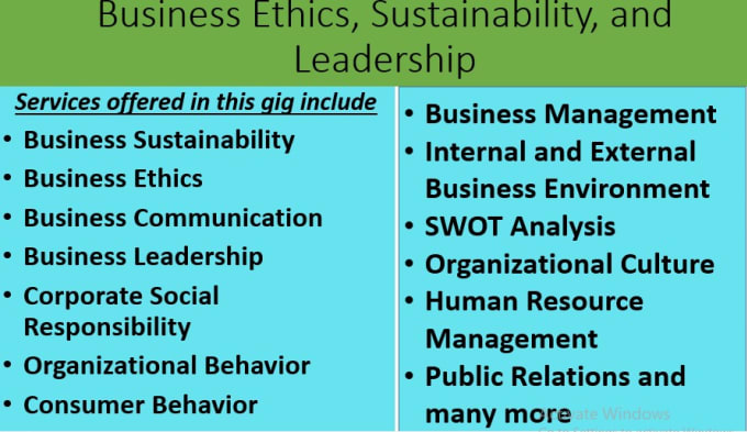 Gig Preview - Write business ethics ,sustainability and leadership