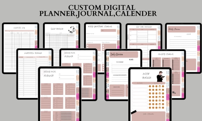 Gig Preview - Design 2024 etsy digital planner, journal, hyperlinked planner, custom planner