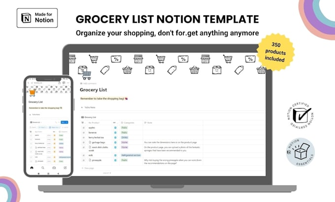 Gig Preview - Sell a notion template for a grocery list with 350 products