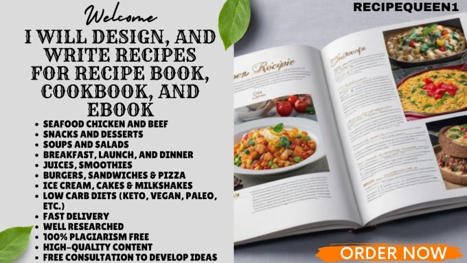 Gig Preview - Design and write recipes for your recipe book and cookbook