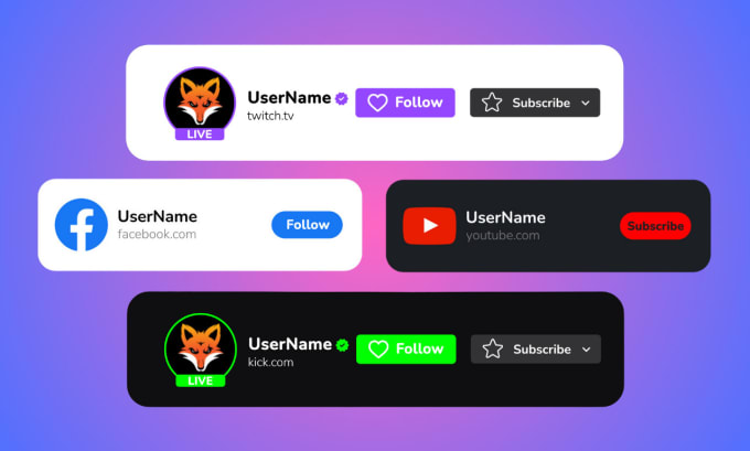 Gig Preview - Make an animated follow subscribe notification button twitch youtube kick tiktok