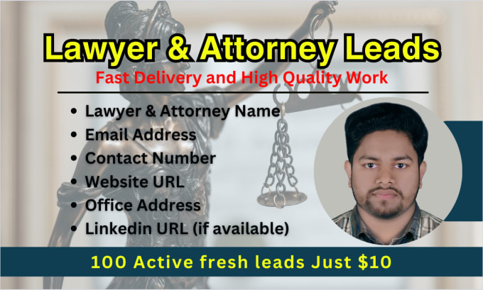 Gig Preview - Be provide lawyer, attorney leads, business email address