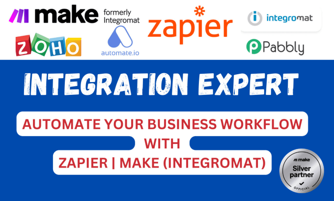 Gig Preview - Automate your business workflow with zapier or make, integromat