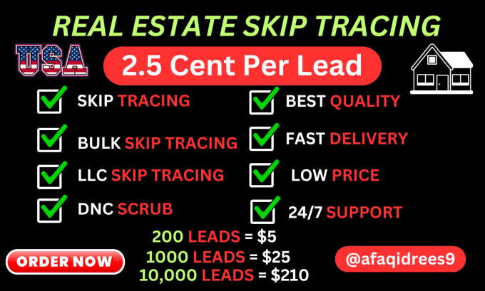 Gig Preview - Do real estate bulk skip tracing and leads generation