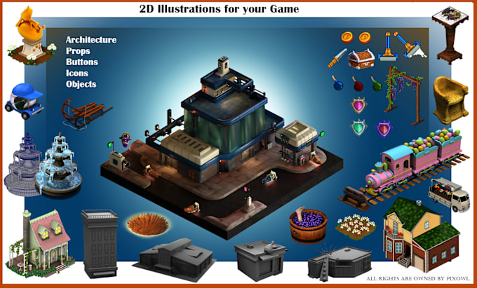 Bestseller - create 2d isometric illustrations of enviroments icons props