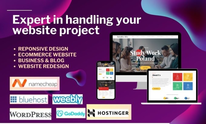 Gig Preview - Create a high performance website on hostinger, godaddy, bluehost wordpress