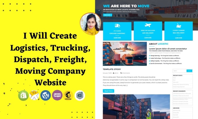 Gig Preview - Create logistics, trucking, dispatch, freight, moving company website