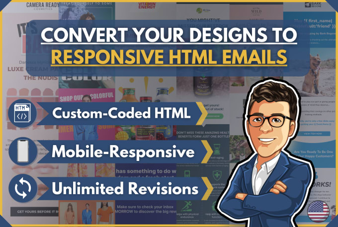 Gig Preview - Convert your design into a responsive HTML email template