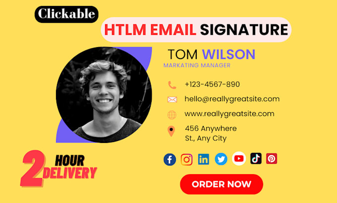 Gig Preview - Make professional clickable HTML email signature ,outlook