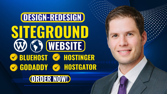 Gig Preview - Design bluehost, siteground, hostgator, hostinger, godaddy, wordpress website